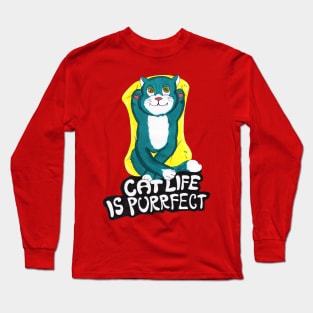 Cat Life Is Purrfect, Cute Blue Cat life is perfect Long Sleeve T-Shirt